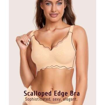 Gailife Scalloped Womens Bras No Underwire Wireless Seamless Bra Push Up Bralette Full Coverage Comfort Raceback Everyday Bra -ND,S Nude