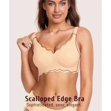 Gailife Scalloped Womens Bras No Underwire Wireless Seamless Bra Push Up Bralette Full Coverage Comfort Raceback Everyday Bra -ND,S Nude