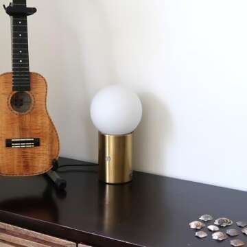 Brightech Kai LED Table Lamp with USB Port - Bedside Reading Modern Desk Lamp, Nightstand Light with Ambient Lighting for Bedroom, Living Room, Office - Modern Globe Lamp Shade, Brass Finish