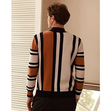 GRACE KARIN Mens Pullover Sweater Mockneck Fashion Striped Vintage 90S Sweater Camel