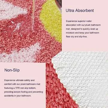 YRXRUS Flower Bath Mat, Pink Bathroom Rug, Beauty Bath Mats, Ultra Soft Microfiber Bath Rug, Machine Washable Flower Rug, Shower Bathtub Mat Gift Aesthetic Summer Room Decor, 23.6x23.6 in