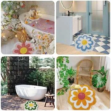 YRXRUS Flower Bath Mat, Pink Bathroom Rug, Beauty Bath Mats, Ultra Soft Microfiber Bath Rug, Machine Washable Flower Rug, Shower Bathtub Mat Gift Aesthetic Summer Room Decor, 23.6x23.6 in