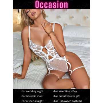 Kaei&Shi Plunge Floral Lace Teddy Bodysuit for Women