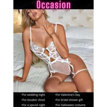 Kaei&Shi Plunge Floral Lace Teddy Bodysuit for Women