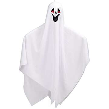 JOYIN 5 Pack 27.5" Halloween Decoration Hanging Ghosts, Cute Ghosts with Creepy Faces Designs, Decorations for Halloween Outdoor, Lawn, Tree Decor, Ghost Party Favor Supplies