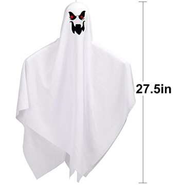 JOYIN 5 Pack 27.5" Halloween Decoration Hanging Ghosts, Cute Ghosts with Creepy Faces Designs, Decorations for Halloween Outdoor, Lawn, Tree Decor, Ghost Party Favor Supplies