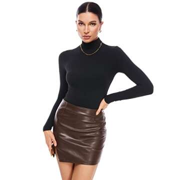 INLYRIC Women's Natrelax Long Sleeve Bodysuit Mock Turtleneck Women Slimming Tops Thermal Underwear ...