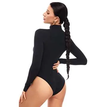 INLYRIC Women's Natrelax Long Sleeve Bodysuit Mock Turtleneck Women Slimming Tops Thermal Underwear Stretchy Jumpsuits Black Large