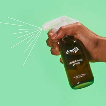 dropps Power Dish Spray: Lemon Verbena | Starter Kit | Contains 6 Refills | Cuts Grease & Fights Stuck On Food | For Sparkling Glassware & Dishes | Refillable Glass Spray Bottle