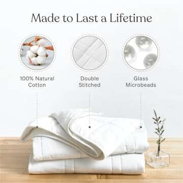Baloo Weighted Blanket for Adults 15 lb Full/Queen (Pebble White, 60"x80") | Cooling & 100% Cotton | Machine Washable & Dryer Safe | Glass Microbead Fill