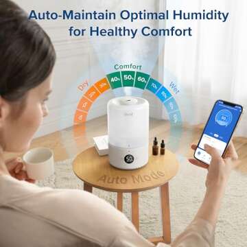 LEVOIT Smart Cool Mist Top Fill Humidifiers for Bedroom with Sensor, Auto Humidity Setting , APP & V...