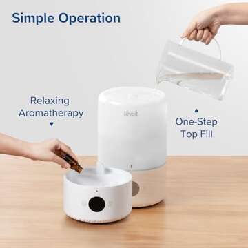 LEVOIT Smart Cool Mist Top Fill Humidifiers for Bedroom with Sensor, Auto Humidity Setting , APP & Voice Control, Essential Oil Diffuser, Ultra Quiet Operation, Super Easy Top Fill, 3L, White