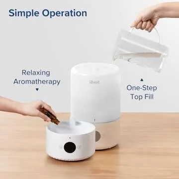 LEVOIT Smart Cool Mist Top Fill Humidifiers for Bedroom with Sensor, Auto Humidity Setting , APP & Voice Control, Essential Oil Diffuser, Ultra Quiet Operation, Super Easy Top Fill, 3L, White