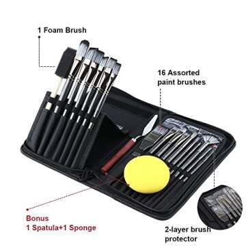Transon Art Paint Brush Kit 16 Paint Brushes with Foam Brush Sponge Spatula and Brush Case for Oil, Acrylic, Watercolor, Gouache, Painting Dark Grey