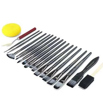 Transon Art Paint Brush Kit 16 Paint Brushes with Foam Brush Sponge Spatula and Brush Case for Oil, Acrylic, Watercolor, Gouache, Painting Dark Grey