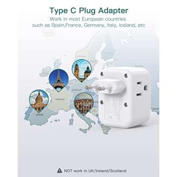 2 Pack European International Power Plug Adapter with 3 Outlets 3 USB Charging Ports(1 USB C), Travel Essentials to Italy,Greece,Israel,France, Spain (Type C)