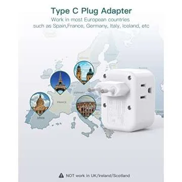 2 Pack European International Power Plug Adapter with 3 Outlets 3 USB Charging Ports(1 USB C), Travel Essentials to Italy,Greece,Israel,France, Spain (Type C)