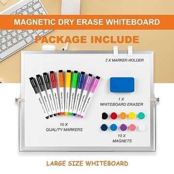 Dry Erase WhiteBoard, Aisuoker 16 x 12inch Magnetic Desktop Whiteboard with Stand, 10 Markers, 10 Ma...