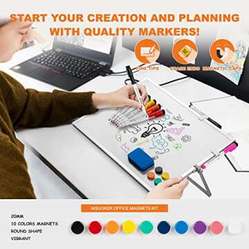 Dry Erase WhiteBoard, Aisuoker 16 x 12inch Magnetic Desktop Whiteboard with Stand, 10 Markers, 10 Magnets and 1 Eraser, Portable Double-Sided White Board for Kids Drawing Memo to Do and List Wall