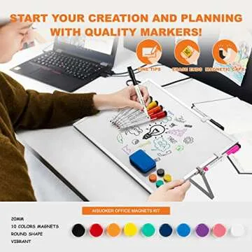 Dry Erase WhiteBoard, Aisuoker 16 x 12inch Magnetic Desktop Whiteboard with Stand, 10 Markers, 10 Magnets and 1 Eraser, Portable Double-Sided White Board for Kids Drawing Memo to Do and List Wall