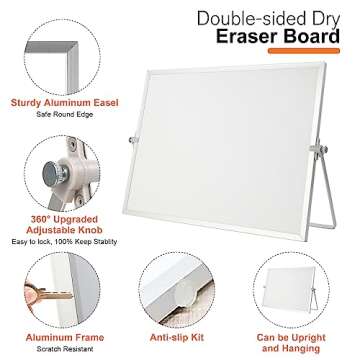 Dry Erase WhiteBoard, Aisuoker 16 x 12inch Magnetic Desktop Whiteboard with Stand, 10 Markers, 10 Magnets and 1 Eraser, Portable Double-Sided White Board for Kids Drawing Memo to Do and List Wall
