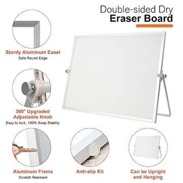 Dry Erase WhiteBoard, Aisuoker 16 x 12inch Magnetic Desktop Whiteboard with Stand, 10 Markers, 10 Magnets and 1 Eraser, Portable Double-Sided White Board for Kids Drawing Memo to Do and List Wall