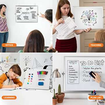 Dry Erase WhiteBoard, Aisuoker 16 x 12inch Magnetic Desktop Whiteboard with Stand, 10 Markers, 10 Magnets and 1 Eraser, Portable Double-Sided White Board for Kids Drawing Memo to Do and List Wall