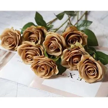 DuHouse 10pcs Fake Roses for Weddings and Decor