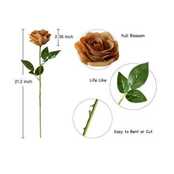 DuHouse 10pcs Fake Roses for Weddings and Decor