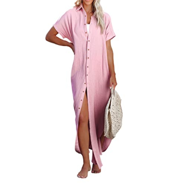 Dokotoo Swimsuit Coverups Summer Dresses for Women 2024 Vacation Button Down Long Kimonos Cardigan B...