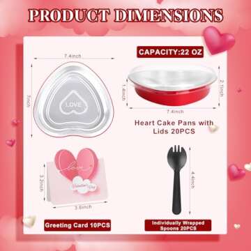 HEYYUMI 22oz Heart Shaped Cake Pans with Lids, 20pcs Aluminum Foil Cake Pans