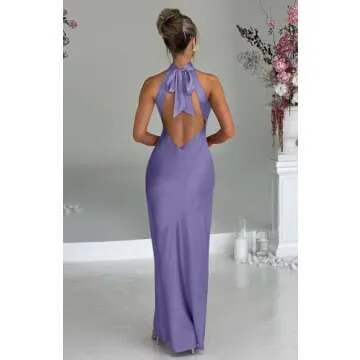 Memoriesea Women's Elegant Backless Purple Maxi Dress