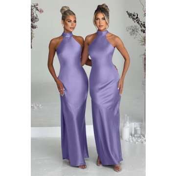 Memoriesea Women's Elegant Backless Purple Maxi Dress