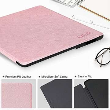 CoBak for Kindle Oasis Case 10th and 9th Generation 7 Inch Premium PU Leather Smart Cover with Auto Sleep Wake Feature for Kindle Oasis, Slim Fit, Rose Gold