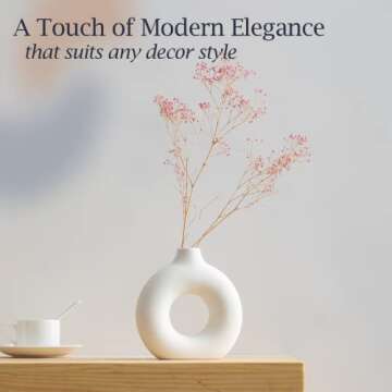 Ceramic Vases for Home Decor, Circle Vase with Hole, Donut Vase, Boho Vase, Ceramic Vase, Vases for Flowers, Decorative Vase, White Ceramic Vase, Pampas Grass Vase, Circular Vase, White Vase 7 inches