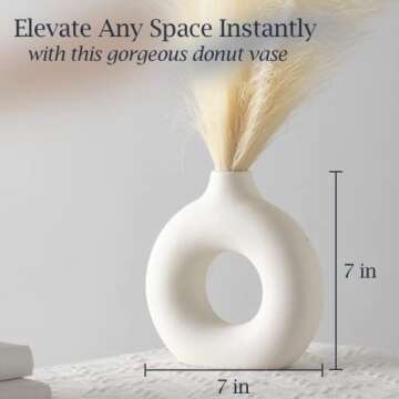 Ceramic Vases for Home Decor, Circle Vase with Hole, Donut Vase, Boho Vase, Ceramic Vase, Vases for Flowers, Decorative Vase, White Ceramic Vase, Pampas Grass Vase, Circular Vase, White Vase 7 inches