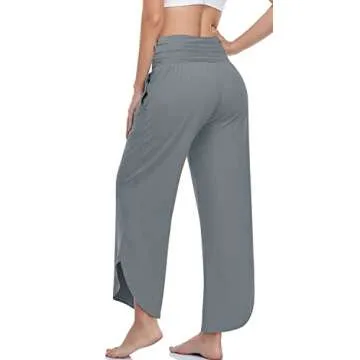 UEU Women's Wide Leg Yoga Pants High Waisted Comfy Dance Sweatpants Loose Casual Soft Lounge Joggers for Women with Pockets (Mid Gray, L)