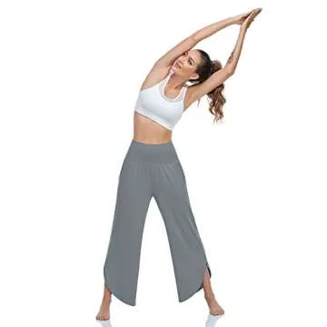 UEU Women's Wide Leg Yoga Pants High Waisted Comfy Dance Sweatpants Loose Casual Soft Lounge Joggers for Women with Pockets (Mid Gray, L)