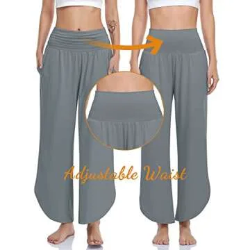 UEU Women's Wide Leg Yoga Pants High Waisted Comfy Dance Sweatpants Loose Casual Soft Lounge Joggers for Women with Pockets (Mid Gray, L)