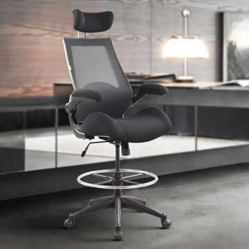 BOLISS High Back Drafting Chair - Ergonomic, Durable, Space-Saving Design with Adjustable Features f...