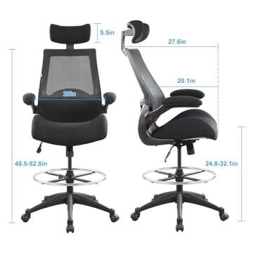 BOLISS 400lbs High Back Drafting Chair with Armrests