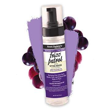 Aunt Jackie's Grapeseed Style and Shine Recipes Frizz Patrol Anti-Poof Setting Hair Mousse, Sets Curly Hair Styles in Place,Purple Fl.Oz 8.5 Ounce