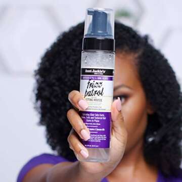 Aunt Jackie's Grapeseed Style and Shine Recipes Frizz Patrol Anti-Poof Setting Hair Mousse, Sets Curly Hair Styles in Place,Purple Fl.Oz 8.5 Ounce