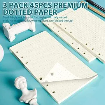 LEOBRO A6 Refill Paper, 3 Pack 45PCS A6 Dotted Loose Leaf Paper, with Page Markers, Rulers, Binder Dividers and Binder Pockets, 6 Ring A6 Filler Paper Insert Refill for Planner Binder Notebook Journal