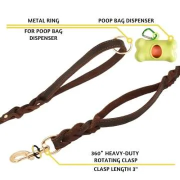 ADITYNA Premium Leather Dog Leash 6ft - Double Handle