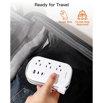 Travel Ready BESHON Flat Plug Power Strip with USB Ports
