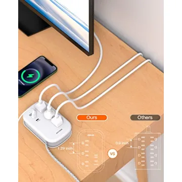 Travel Ready BESHON Flat Plug Power Strip with USB Ports