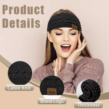 YSense Womens Ear Warmer Headband Cable Knit Winter Headbands Fleece Lined Ear Warmers Stocking Stuf...