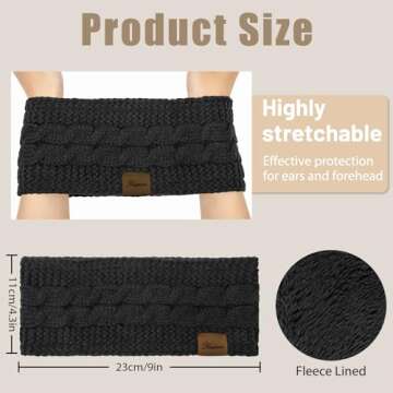 YSense Womens Ear Warmer Headband Cable Knit Winter Headbands Fleece Lined Ear Warmers Stocking Stuffers Gifts for Women