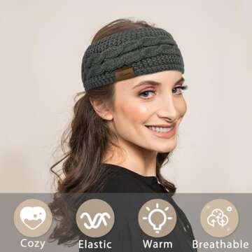 YSense Womens Ear Warmer Headband Cable Knit Winter Headbands Fleece Lined Ear Warmers Stocking Stuffers Gifts for Women